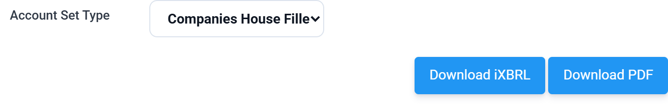 The Account Set Type selector with Full Accounts and Companies House Filleted options
