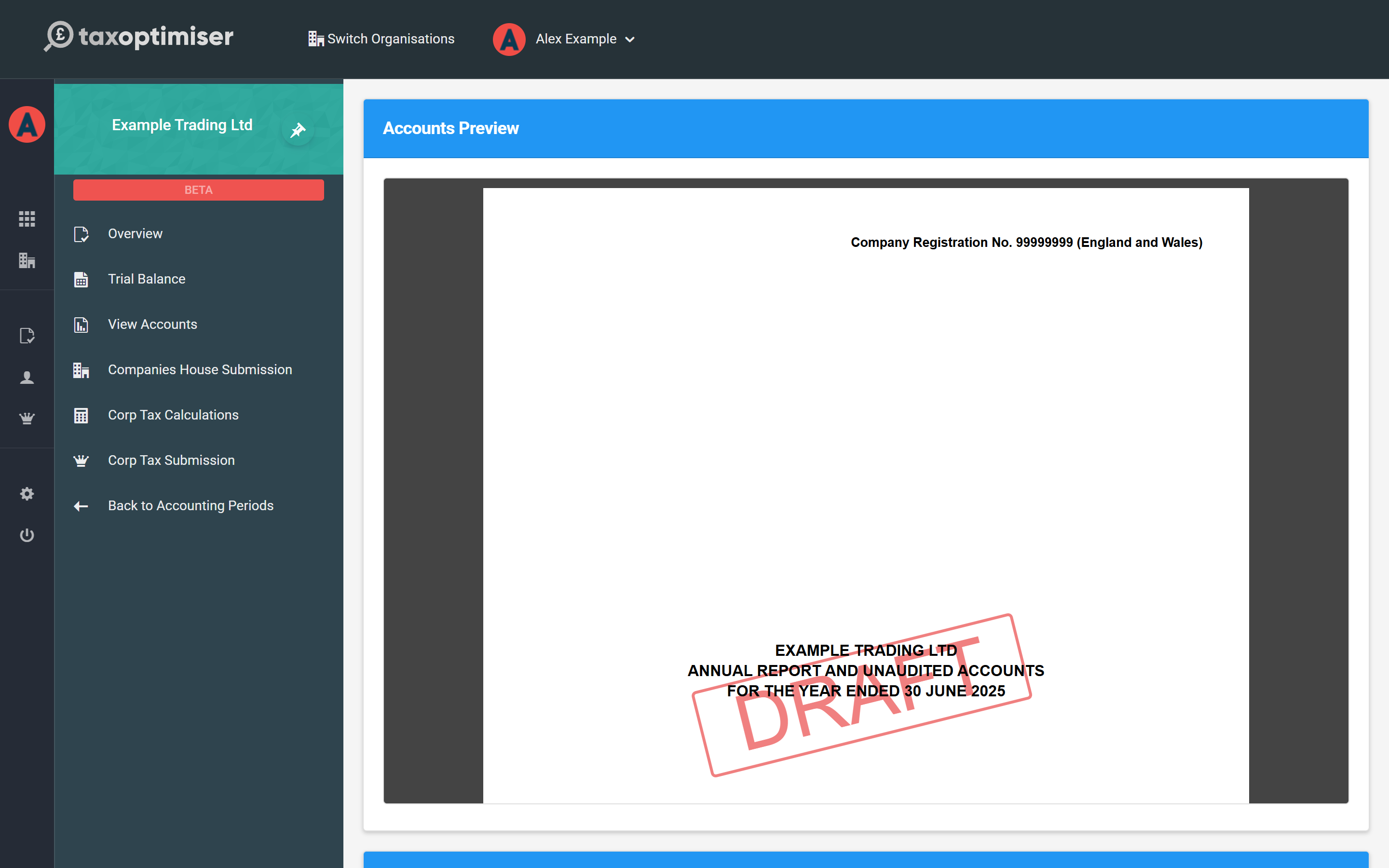 The Sign Accounts page for the period