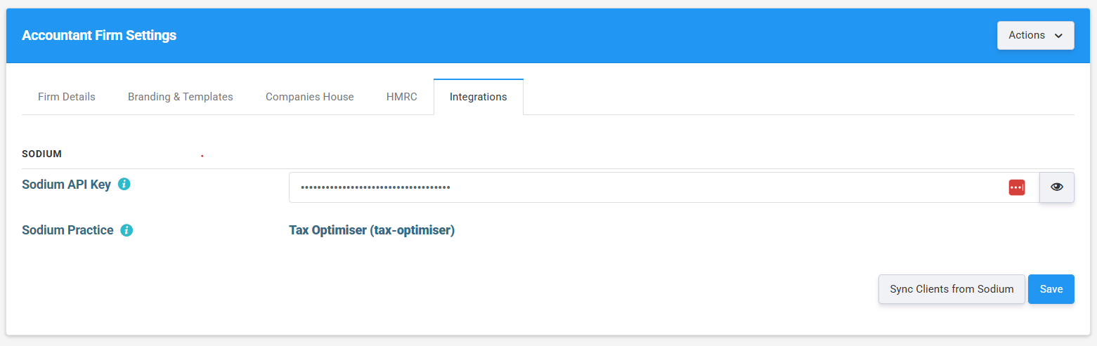 The Sodium Tenant dropdown set to tax-optimiser, with the Load Tenants and Sync Clients from Sodium buttons highlighted