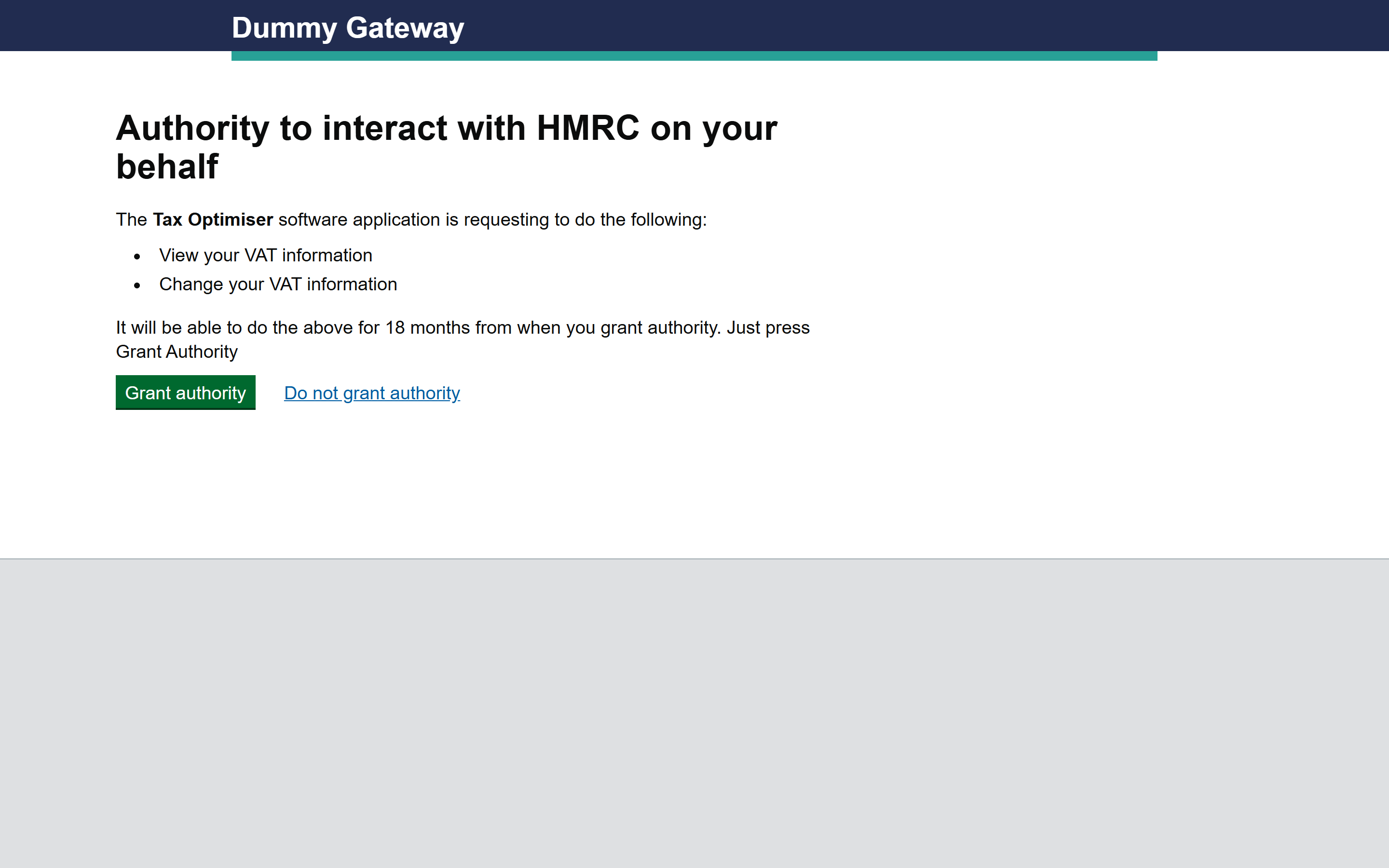 The grant authority step of the dummy gateway
